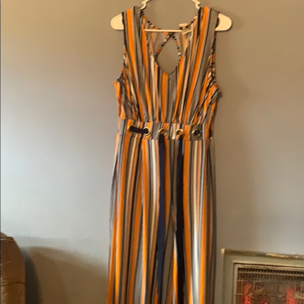 Navy stripe one piece pant suit